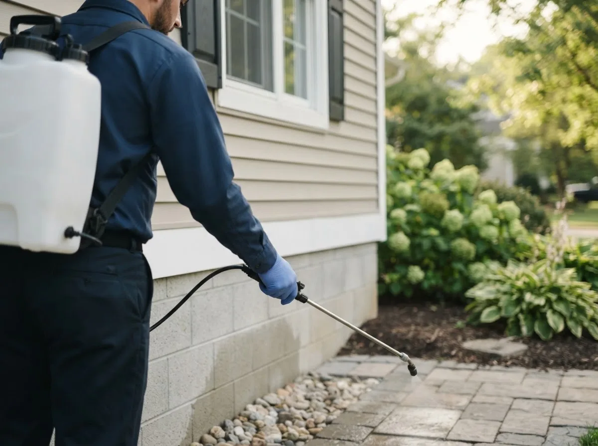 Pest control technician inspecting a home in Otoe, NE